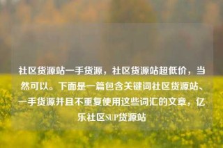 社区货源站一手货源，社区货源站超低价，当然可以。下面是一篇包含关键词社区货源站、一手货源并且不重复使用这些词汇的文章，亿乐社区SUP货源站