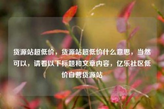 货源站超低价，货源站超低价什么意思，当然可以，请看以下标题和文章内容，亿乐社区低价自营货源站