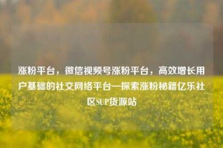 涨粉平台，微信视频号涨粉平台，高效增长用户基础的社交网络平台—探索涨粉秘籍亿乐社区SUP货源站