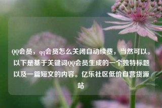 QQ会员，qq会员怎么关闭自动续费，当然可以。以下是基于关键词QQ会员生成的一个独特标题以及一篇短文的内容。亿乐社区低价自营货源站
