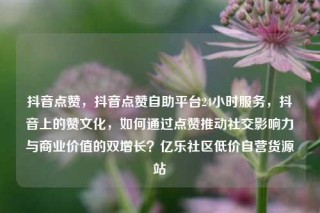 抖音点赞，抖音点赞自助平台24小时服务，抖音上的赞文化，如何通过点赞推动社交影响力与商业价值的双增长？亿乐社区低价自营货源站