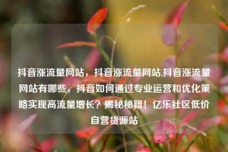 抖音涨流量网站，抖音涨流量网站,抖音涨流量网站有哪些，抖音如何通过专业运营和优化策略实现高流量增长？揭秘秘籍！亿乐社区低价自营货源站