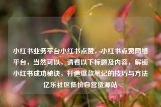 小红书业务平台小红书点赞，小红书点赞网络平台，当然可以，请看以下标题及内容，解锁小红书成功秘诀，打造爆款笔记的技巧与方法亿乐社区低价自营货源站
