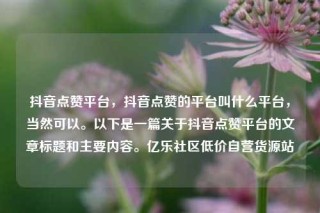 抖音点赞平台，抖音点赞的平台叫什么平台，当然可以。以下是一篇关于抖音点赞平台的文章标题和主要内容。亿乐社区低价自营货源站
