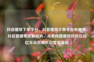 抖音播放下单平台，抖音播放下单平台有哪些，抖音直播带货新趋势，从单向直播到双向互动亿乐社区低价自营货源站