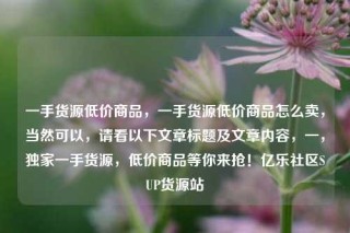 一手货源低价商品，一手货源低价商品怎么卖，当然可以，请看以下文章标题及文章内容，一，独家一手货源，低价商品等你来抢！亿乐社区SUP货源站