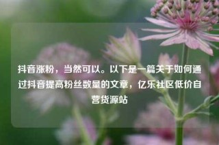 抖音涨粉，当然可以。以下是一篇关于如何通过抖音提高粉丝数量的文章，亿乐社区低价自营货源站