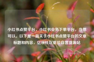 小红书点赞平台，小红书业务下单平台，当然可以。以下是一篇关于小红书点赞平台的文章标题和内容，亿乐社区低价自营货源站