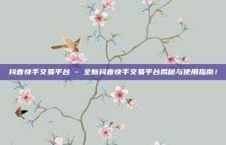 抖音快手交易平台 - 全新抖音快手交易平台揭秘与使用指南！