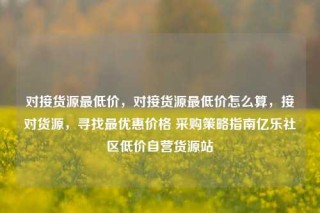 对接货源最低价，对接货源最低价怎么算，接对货源，寻找最优惠价格 采购策略指南亿乐社区低价自营货源站