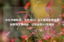 小红书刷粉丝，当然可以！以下是符合要求的标题和文章内容，亿乐社区SUP货源站