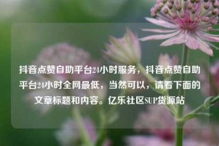 抖音点赞自助平台24小时服务，抖音点赞自助平台24小时全网最低，当然可以，请看下面的文章标题和内容。亿乐社区SUP货源站