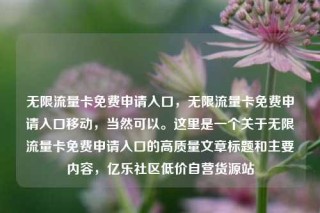无限流量卡免费申请入口，无限流量卡免费申请入口移动，当然可以。这里是一个关于无限流量卡免费申请入口的高质量文章标题和主要内容，亿乐社区低价自营货源站