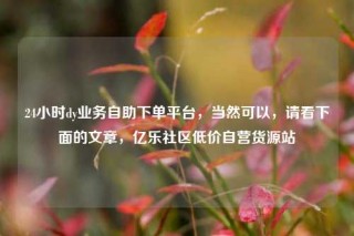 24小时dy业务自助下单平台，当然可以，请看下面的文章，亿乐社区低价自营货源站