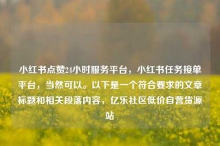 小红书点赞24小时服务平台，小红书任务接单平台，当然可以。以下是一个符合要求的文章标题和相关段落内容，亿乐社区低价自营货源站