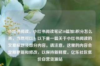小红书阅读，小红书阅读笔记10篇加5积分怎么弄，当然可以！以下是一篇关于小红书阅读的文章标题及部分内容。请注意，这里的内容会定期更新和修改，以保持新鲜度。亿乐社区低价自营货源站