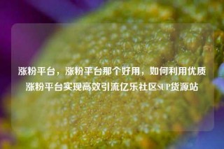 涨粉平台，涨粉平台那个好用，如何利用优质涨粉平台实现高效引流亿乐社区SUP货源站