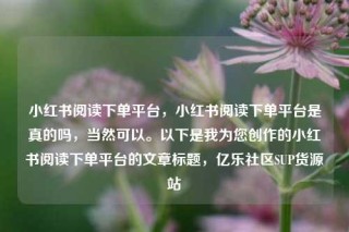 小红书阅读下单平台，小红书阅读下单平台是真的吗，当然可以。以下是我为您创作的小红书阅读下单平台的文章标题，亿乐社区SUP货源站