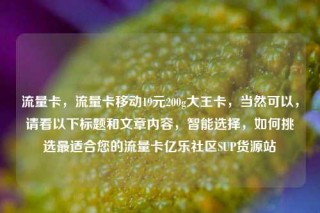 流量卡，流量卡移动19元200g大王卡，当然可以，请看以下标题和文章内容，智能选择，如何挑选最适合您的流量卡亿乐社区SUP货源站