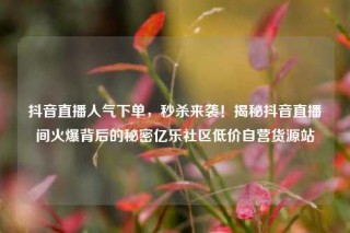 抖音直播人气下单，秒杀来袭！揭秘抖音直播间火爆背后的秘密亿乐社区低价自营货源站