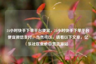 24小时快手下单平台便宜，24小时快手下单平台便宜微信支付，当然可以，请看以下文章，亿乐社区低价自营货源站