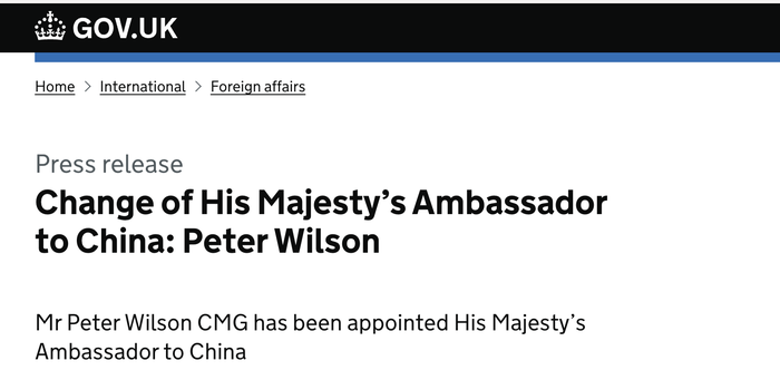 魏磊将于今年8月就任英驻华大使	，其父为著名汉学家卫奕信  第1张