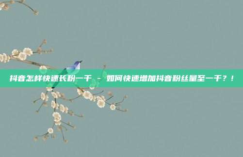 抖音怎样快速长粉一千 - 如何快速增加抖音粉丝量至一千？!  第1张